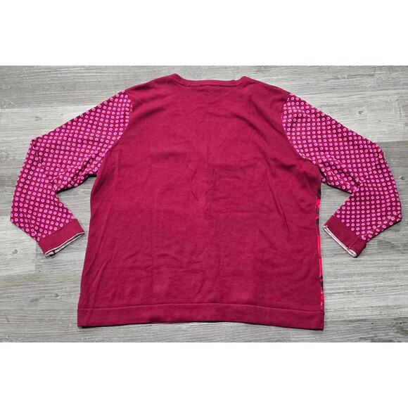 Isaac Mizrahi Live! Red Purple Floral Print V Neck Long Button Cardigan Sweater - Picture 2 of 9